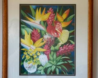 Hawaiian floral print w/koa wood frame