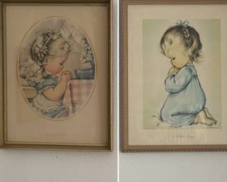 Vintage children's framed art pieces