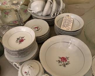 #131 Queen Rose China - 51 pc set (one as is) $60.00