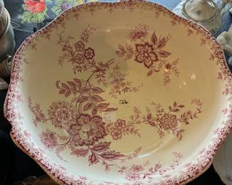 #126 Large Vintage Red & White Bowl (as is chip) Nigella $20.00