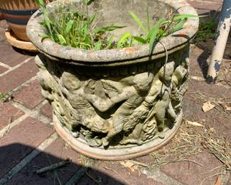 #47 Concrete Flower Pot w/Cherubs on sides - 12x9 $30.00