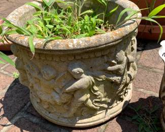 #53 Concrete Cherub Pot w/cherubs on sides - 12x9 $30.00