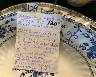 #129 Johnson bros. Indie Blue - 56 pc set - mixed period of stamps $120.00