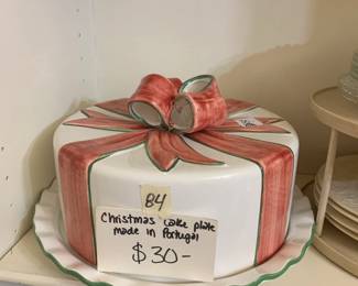 #84 Christmas Package Cake plate w/topper from Portugal $30.00