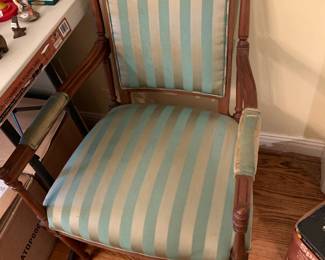 #14 Green Stripe Wood Arm & Leg Dining Chair - (as is fabric) $65.00