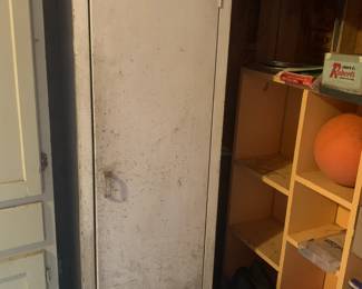 #69 Aluminum White Cabinet w/2 doors & 4 shelves - 18x11x62 (as is bottom) $30.00