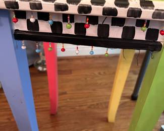 #105 Fun Painted Tall Side Table w/Beaded Trim 16x16x25 $40.00
