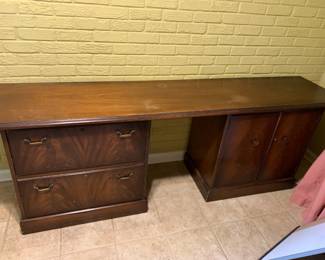 #9 Wood 3 piece desk w/2 filing Drawers & 2 doors (as is finish) - 86x18x30 - Filing Drawers and 2 doors drawers are 29" Wide (cabinets on each side not finished on top) $75.00