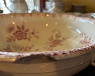 #126 Large Vintage Red & White Bowl (as is chip) Nigella $20.00