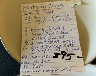 #128 Flintridge China - 66 pc set (few as is) $95.00