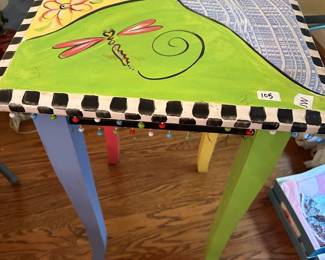 #105 Fun Painted Tall Side Table w/Beaded Trim 16x16x25 $40.00