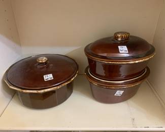 #85 Set of 6 pieces Brown Pottery Made in USA - 3 casserole Dishes $36.00