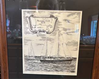 #145 Tom Sadler 5/30 signed by artist - Pen and ink Drawing of Ships $75.00
