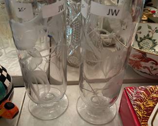 #97 11" Tall Etched, Footed Vase $25.00
#98 11" Tall Etched, Footed Vase $25.00