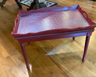 #43 Red Painted Wood Table w/Wood Tray - Lift-off Tray - 25x17x19 $30.00