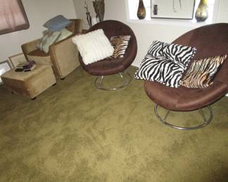 Vintage chrome swivel chairs, 1970's lounge chair with ottoman