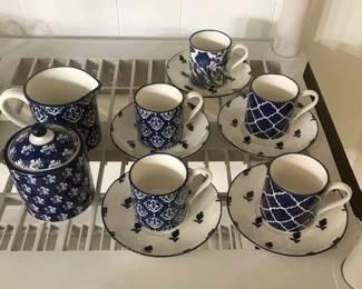 Certified International demitasse cups, sugar and creamer