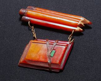 Great Bakelite pencil and note pad brooch