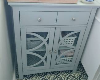 Blue Gray Wood/Glass storage cabinet