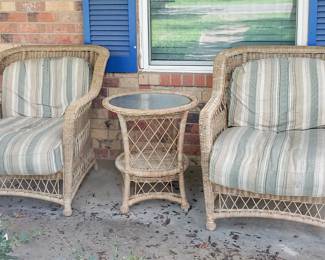 Wicker chair set with table and ottoman