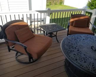 Patio conversation set - swivel chairs & accent table
