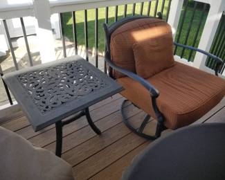 Patio conversation set - swivel chairs & accent table
