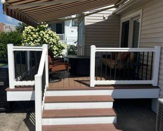 Electric awning; vinyl railing; decking - clip system for easy removal