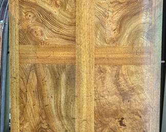 Gorgeous Burl Wood Drexel Heritage "Sketchbook Collection" Table with 3 Leaves, Custom Pads and 8 Dining Chairs