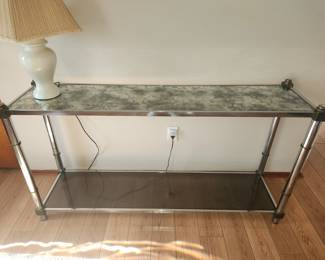 Chrome and antique mirror sofa table
