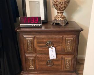 bedside chest, decor, alarm clock