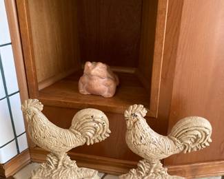 roosters doorstops, terra cotta toad