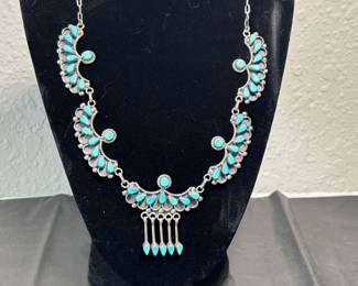 Beautiful stamped Zuni Turquoise Necklace
