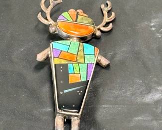 Signed Navajo Bryon Yellowhorse Elk Man Brooch