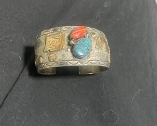 Gorgeous Navajo signed Tommy Moore Sterling Cuff WITH 14K!