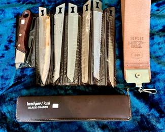 Joplin Barber supply leather strop and kershaw Kai blade trader