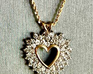 10K GOLD AND MULTI-CARAT DIAMOND HEART PENDANT ON 14K GOLD NECKLACE.  JEWELRY REMOVED DAILY.  SECURITY ON PREMISES.