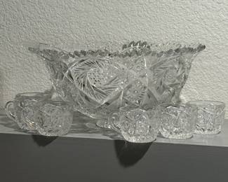 crystal punch bowl - includes utensil and 12 tea cups