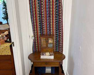 Woven runner, magazine end table, jewelry box