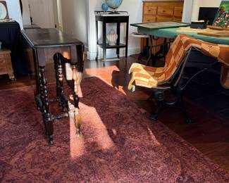 Antique school desk, drop leaf table and books