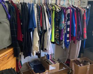 Women’s clothes, size Large. Men’s clothes size XXL