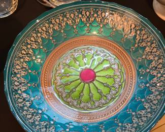 Artistic multi color silver decorated glass bowl made in turkey