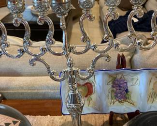 Judaica silver plate menorah