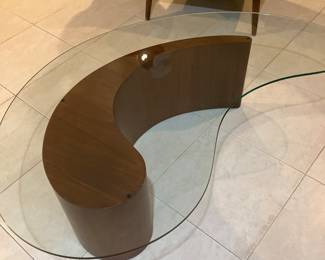 Mcm coffee table glass and wood base
