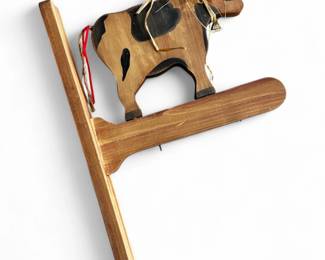 Hand-Painted Wooden Folk Art Cow Sign Holder