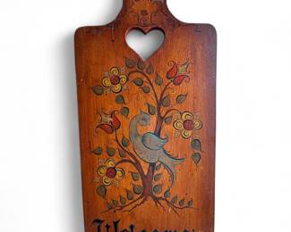 Handpainted Folk Art Bread Board, Signed, 1980