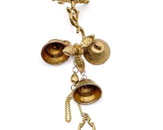 Vintage Triple Brass Bell Wall-Mounted Shopkeeper Doorbell