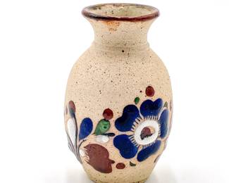 Handmade Tonala Mexican Pottery Blue Flower Vase