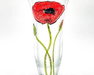 Sea Glasbruk Sweden Hand-Painted Poppy Glass Vase