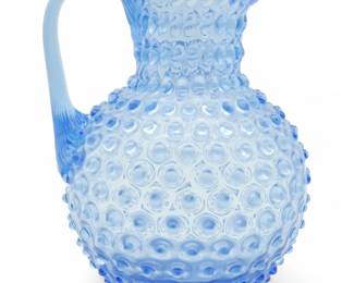 Czech Handmade Light Blue Hobnail Glass Jug by CK