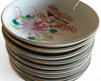 9 Japanese Hand-Painted Bowl Plates